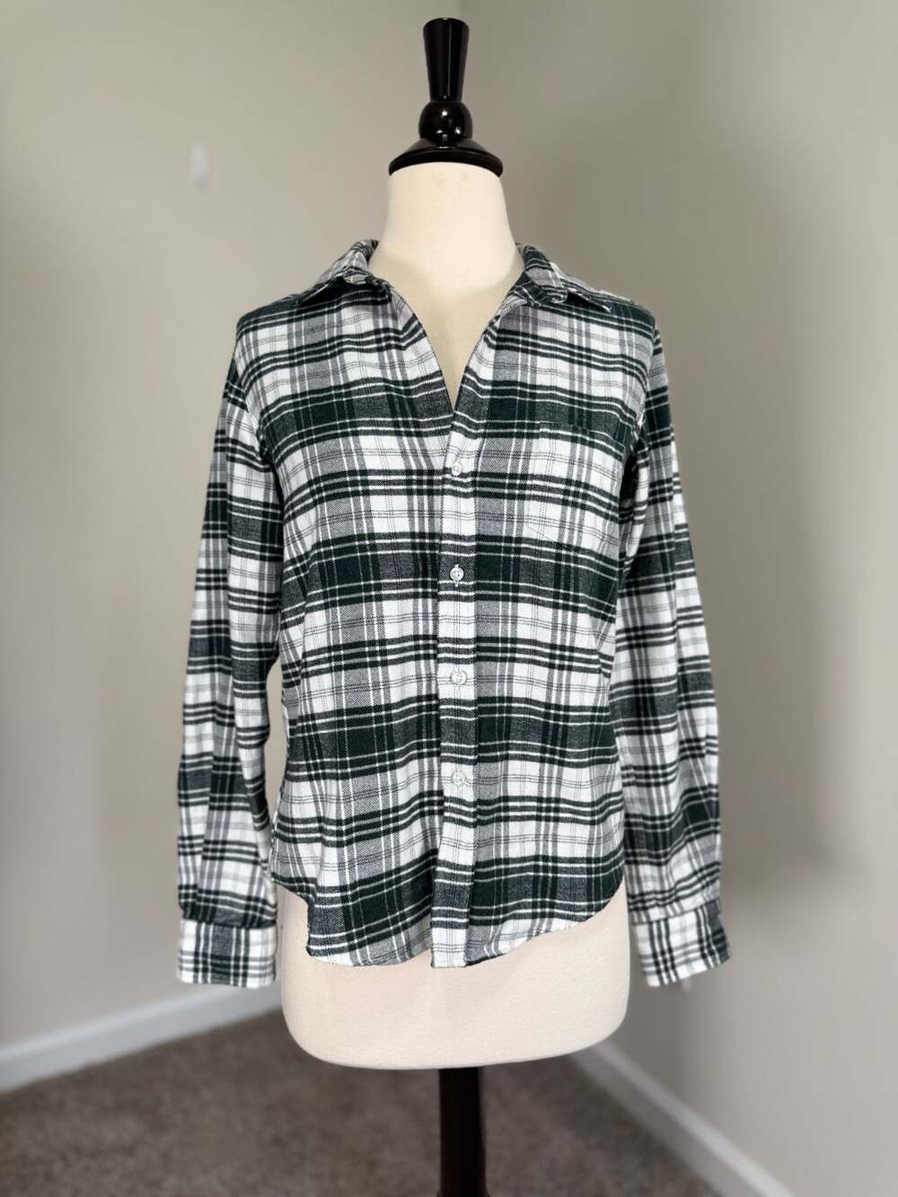 Frank & Eileen Barry Plaid Flannel Shirt XS Green Cottagecore Luxury Preppy